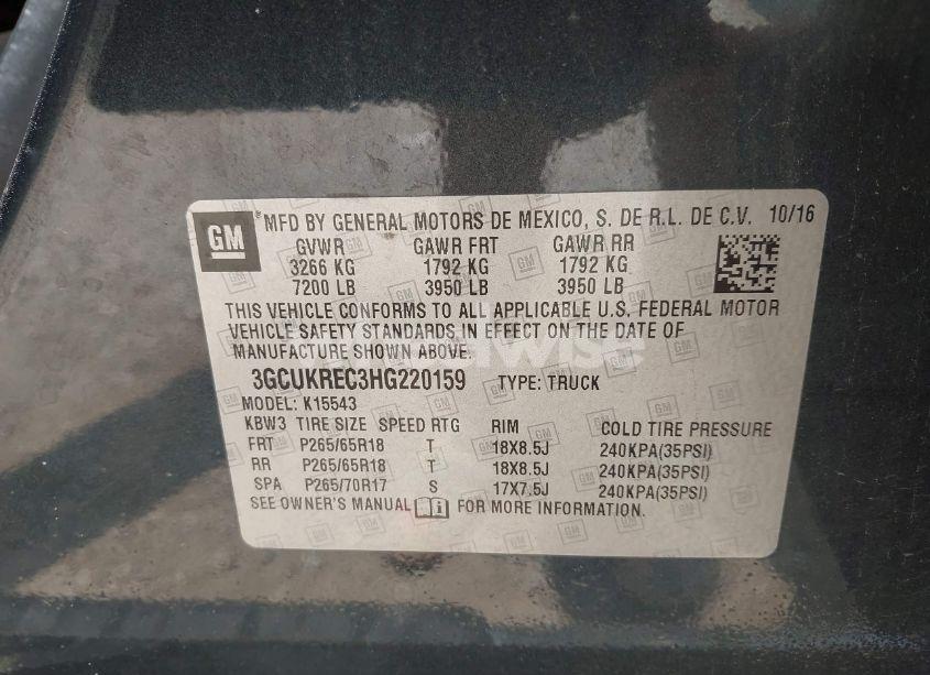 Photo 9 of 2017 Chevrolet Silverado 1500 2LT (VIN 3GCUKREC3HG220159)