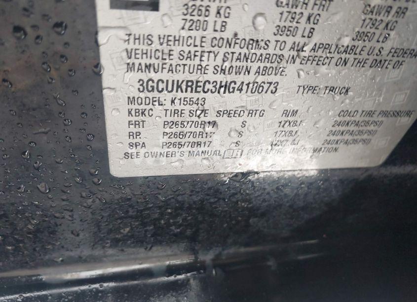 Photo 9 of 2017 Chevrolet Silverado 1500 1LT (VIN 3GCUKREC3HG410673)