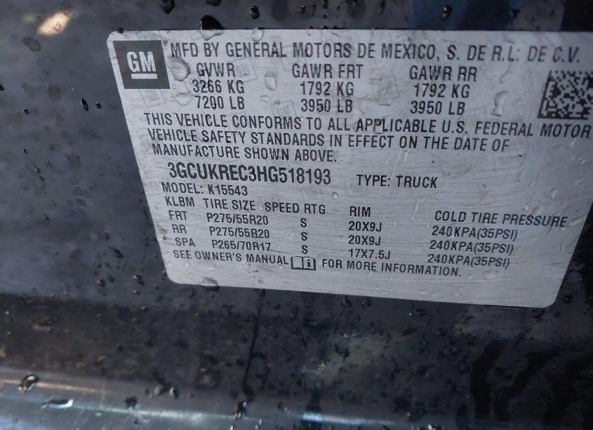 Photo 9 of 2017 Chevrolet Silverado 1500 2LT (VIN 3GCUKREC3HG518193)