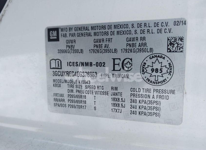 Photo 9 of 2014 Chevrolet Silverado 1500 1LT/2LT/LT (VIN 3GCUKREC4EG376853)