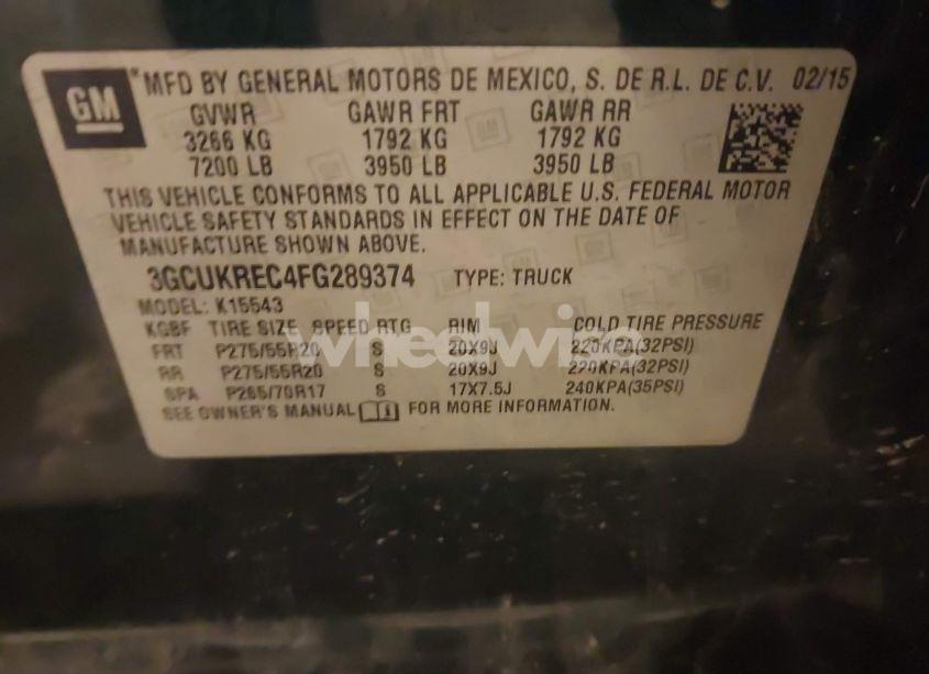 Photo 9 of 2015 Chevrolet Silverado 1500 1LT (VIN 3GCUKREC4FG289374)