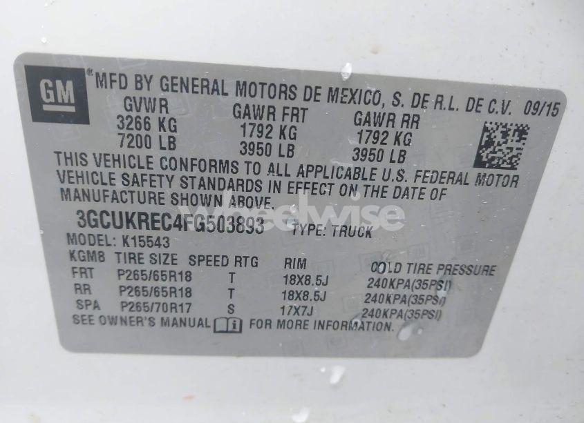 Photo 9 of 2015 Chevrolet Silverado 1500 2LT (VIN 3GCUKREC4FG503893)