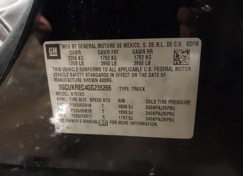 Photo 9 of 2016 Chevrolet Silverado 1500 2LT (VIN 3GCUKREC4GG235266)