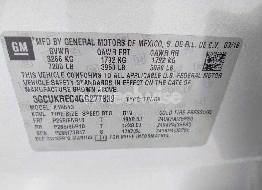 Photo 9 of 2016 Chevrolet Silverado 1500 2LT (VIN 3GCUKREC4GG277839)