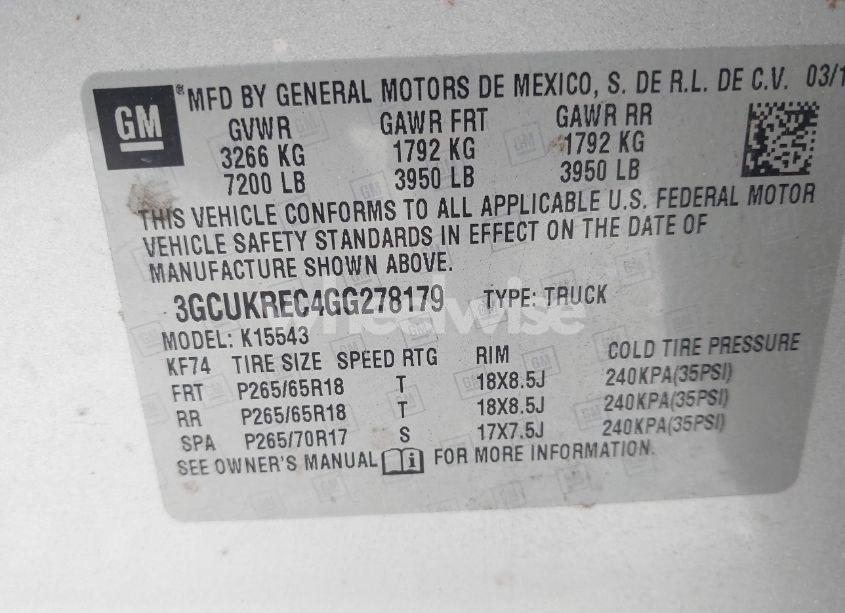 Photo 9 of 2016 Chevrolet Silverado 1500 2LT (VIN 3GCUKREC4GG278179)