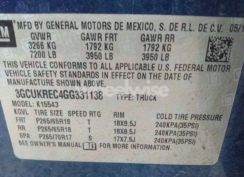 Photo 9 of 2016 Chevrolet Silverado 1500 1LT (VIN 3GCUKREC4GG331138)