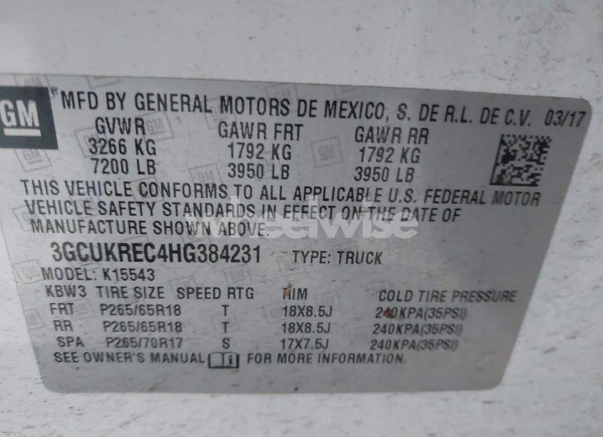 Photo 9 of 2017 Chevrolet Silverado 1500 2LT (VIN 3GCUKREC4HG384231)