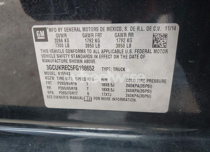 Photo 9 of 2015 Chevrolet Silverado 1500 2LT (VIN 3GCUKREC5FG188652)