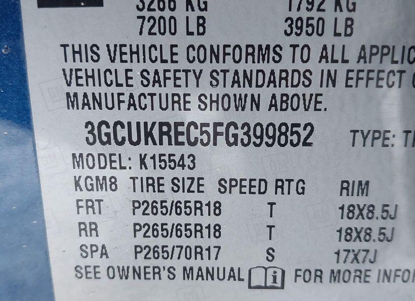 Photo 9 of 2015 Chevrolet Silverado 1500 2LT (VIN 3GCUKREC5FG399852)