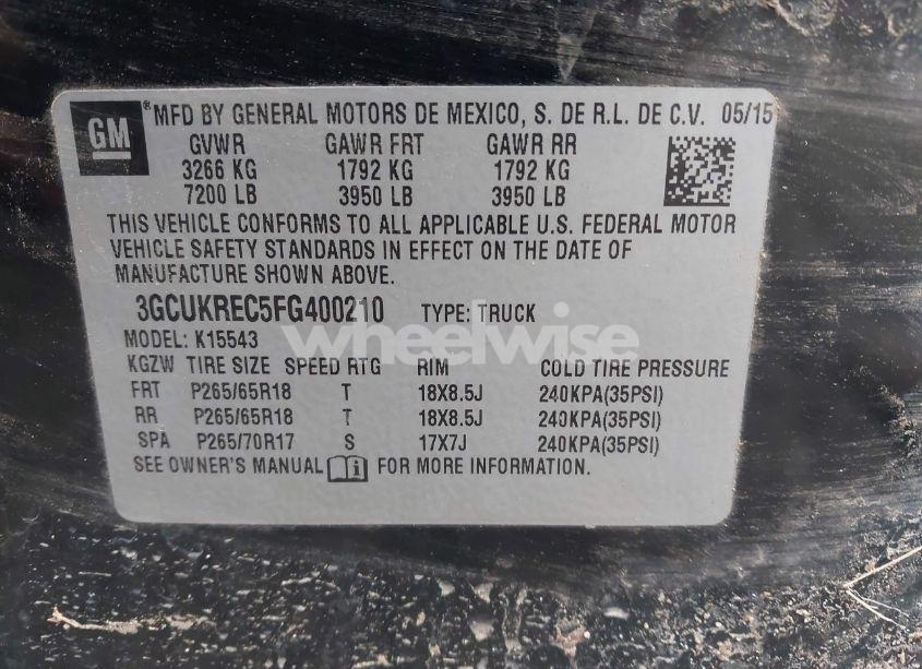 Photo 9 of 2015 Chevrolet Silverado 1500 2LT (VIN 3GCUKREC5FG400210)