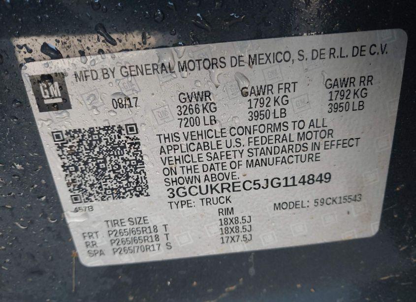 Photo 9 of 2018 Chevrolet Silverado 1500 2LT (VIN 3GCUKREC5JG114849)