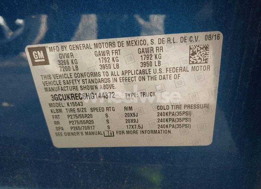 Photo 9 of 2017 Chevrolet Silverado 1500 2LT (VIN 3GCUKREC6HG144372)