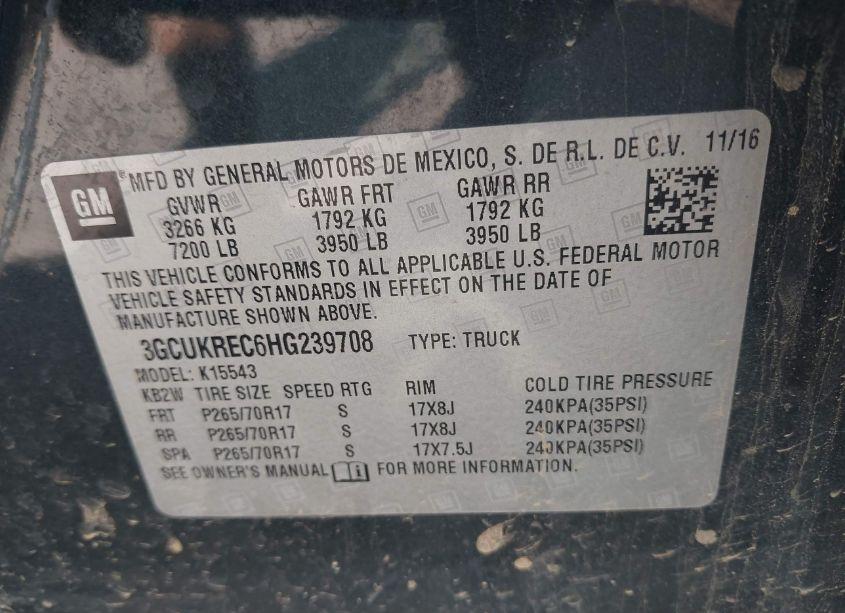 Photo 9 of 2017 Chevrolet Silverado 1500 1LT (VIN 3GCUKREC6HG239708)