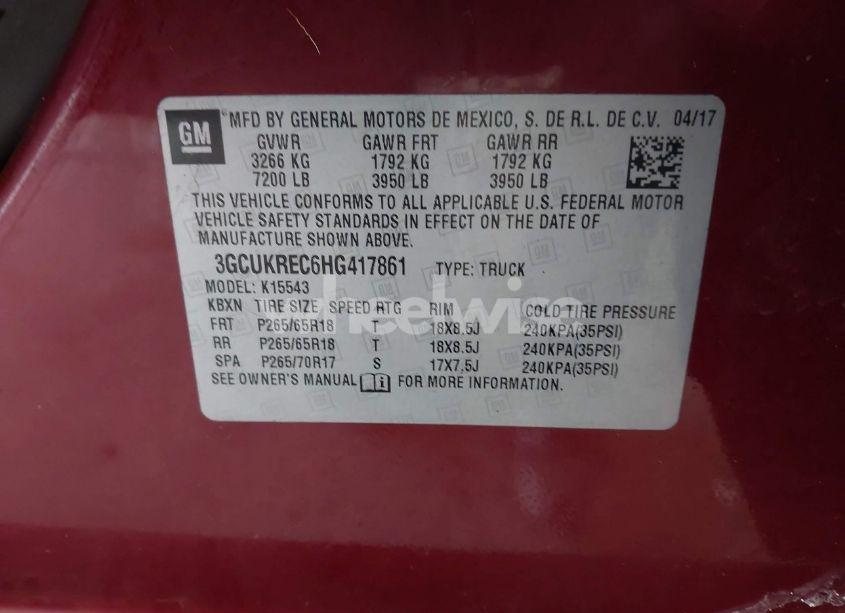 Photo 9 of 2017 Chevrolet Silverado 1500 2LT (VIN 3GCUKREC6HG417861)