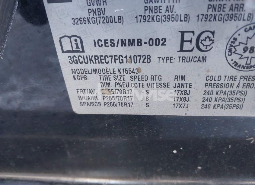 Photo 9 of 2015 Chevrolet Silverado 1500 1LT/2LT (VIN 3GCUKREC7FG110728)