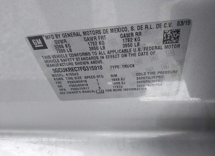 Photo 9 of 2015 Chevrolet Silverado 1500 1LT (VIN 3GCUKREC7FG315918)