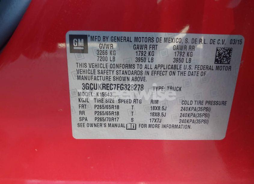 Photo 9 of 2015 Chevrolet Silverado 1500 1LT (VIN 3GCUKREC7FG328278)