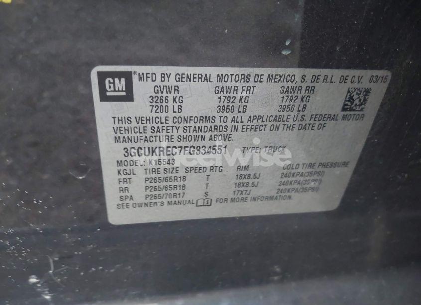 Photo 9 of 2015 Chevrolet Silverado 1500 1LT (VIN 3GCUKREC7FG334551)