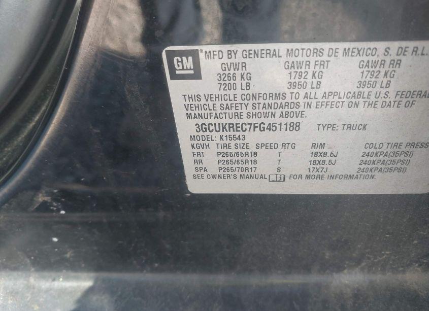 Photo 9 of 2015 Chevrolet Silverado 1500 2LT (VIN 3GCUKREC7FG451188)