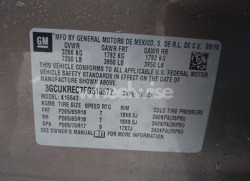 Photo 9 of 2015 Chevrolet Silverado 1500 2LT (VIN 3GCUKREC7FG510577)