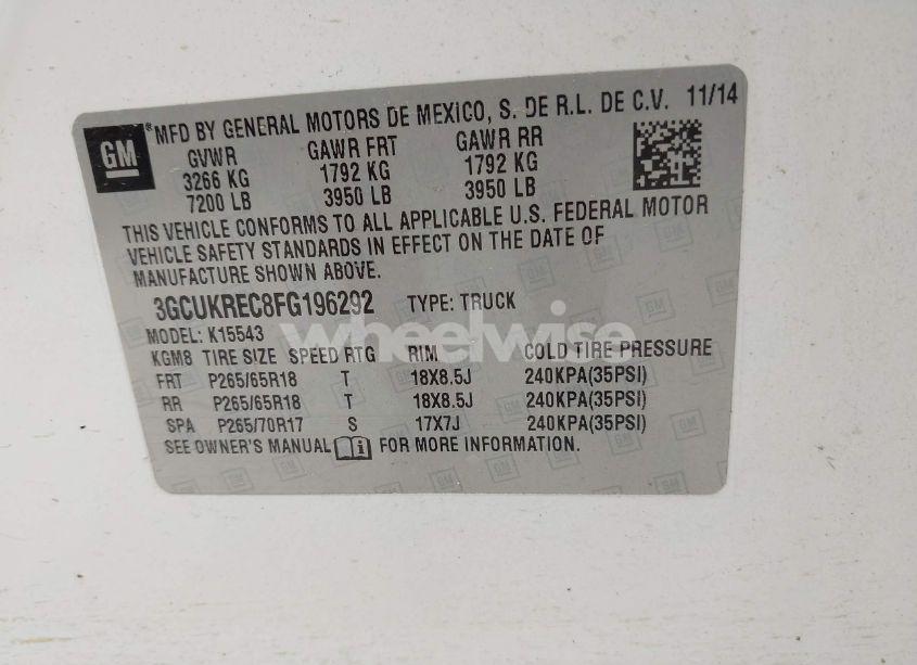 Photo 9 of 2015 Chevrolet Silverado 1500 2LT (VIN 3GCUKREC8FG196292)