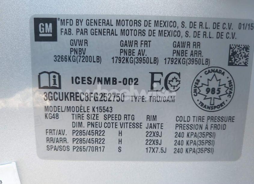 Photo 9 of 2015 Chevrolet Silverado 1500 (VIN 3GCUKREC8FG252750)