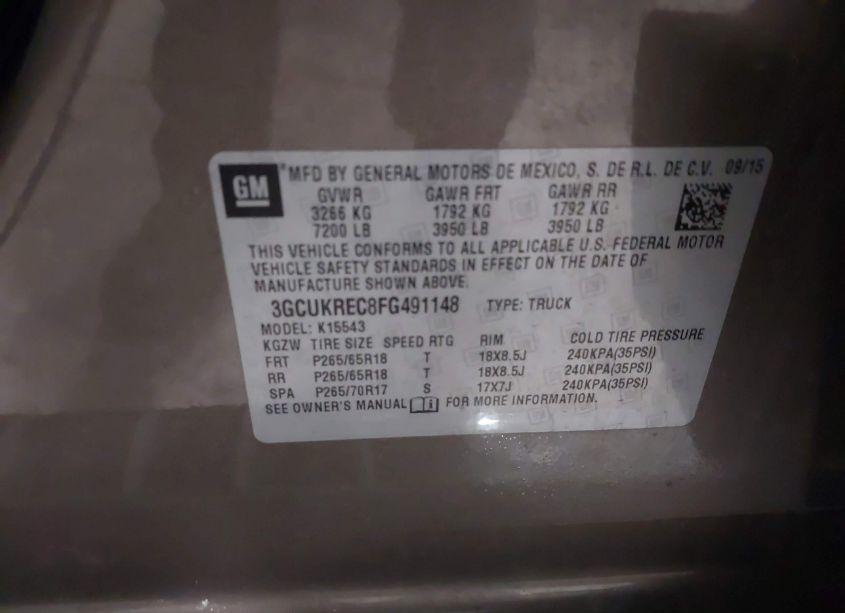 Photo 9 of 2015 Chevrolet Silverado 1500 2LT (VIN 3GCUKREC8FG491148)