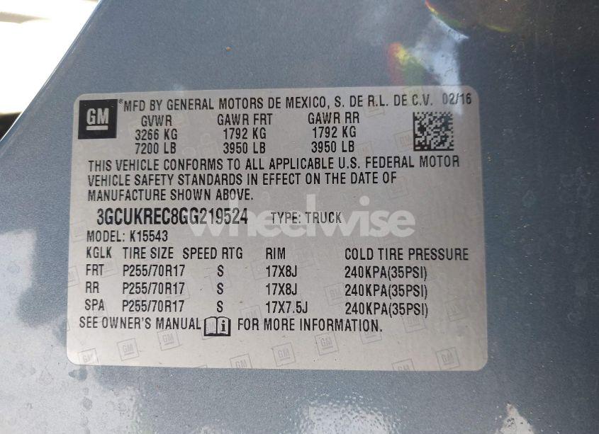 Photo 9 of 2016 Chevrolet Silverado 1500 1LT (VIN 3GCUKREC8GG219524)