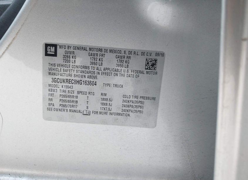 Photo 9 of 2017 Chevrolet Silverado 1500 2LT (VIN 3GCUKREC8HG163604)