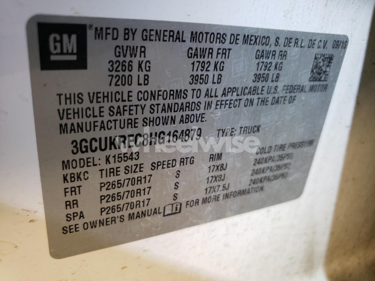 Photo 12 of 2017 CHEVROLET SILVERADO K1500 LT N/A (VIN 3GCUKREC8HG164879)