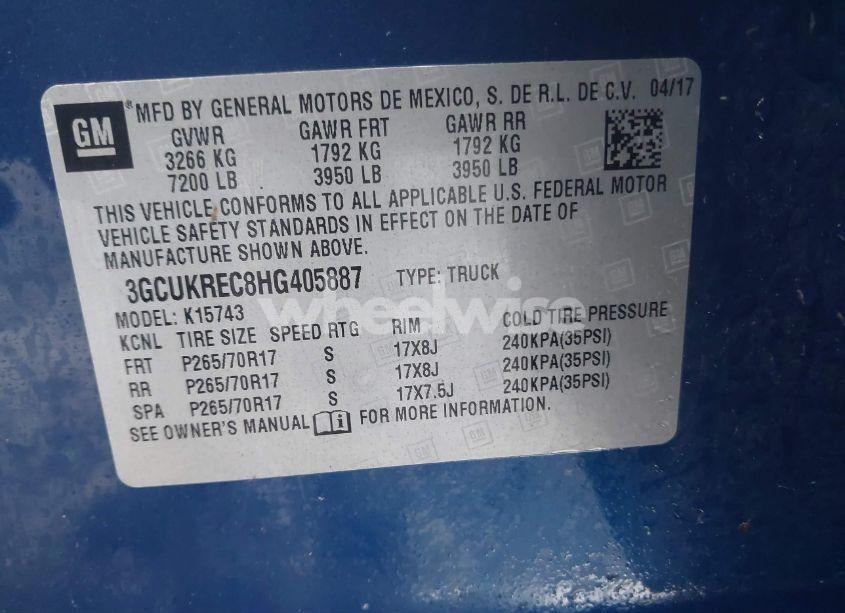 Photo 9 of 2017 Chevrolet Silverado 1500 1LT (VIN 3GCUKREC8HG405887)