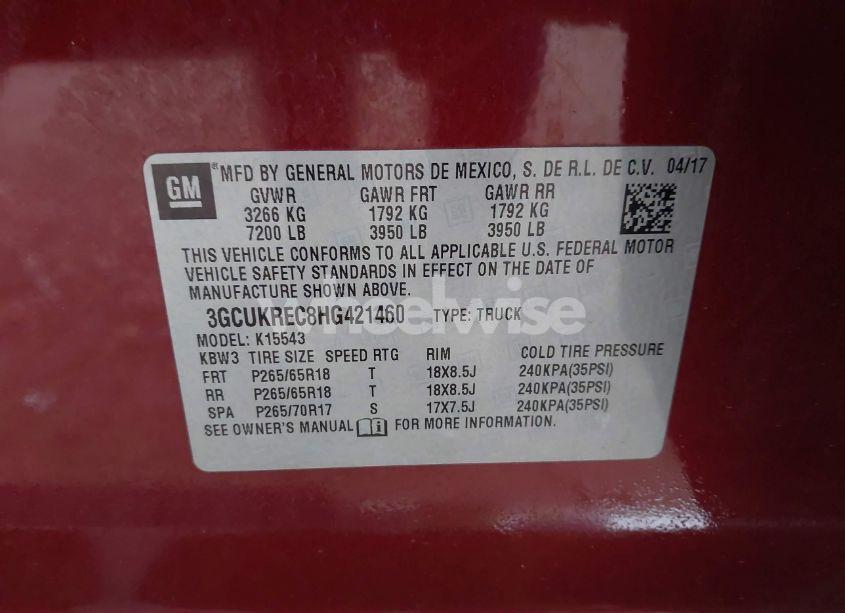 Photo 9 of 2017 Chevrolet Silverado 1500 2LT (VIN 3GCUKREC8HG421460)