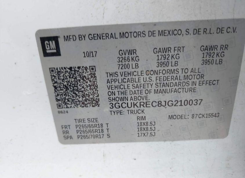 Photo 9 of 2018 Chevrolet Silverado 1500 2LT (VIN 3GCUKREC8JG210037)