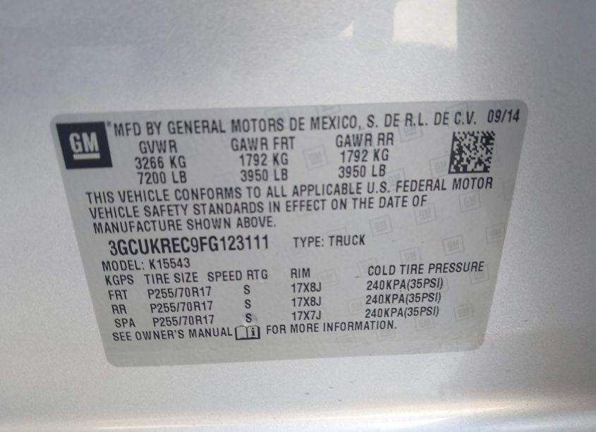 Photo 9 of 2015 Chevrolet Silverado 1500 1LT (VIN 3GCUKREC9FG123111)