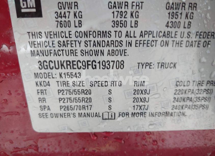 Photo 9 of 2015 Chevrolet Silverado 1500 1LT (VIN 3GCUKREC9FG193708)