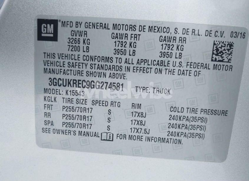 Photo 9 of 2016 Chevrolet Silverado 1500 1LT (VIN 3GCUKREC9GG274581)