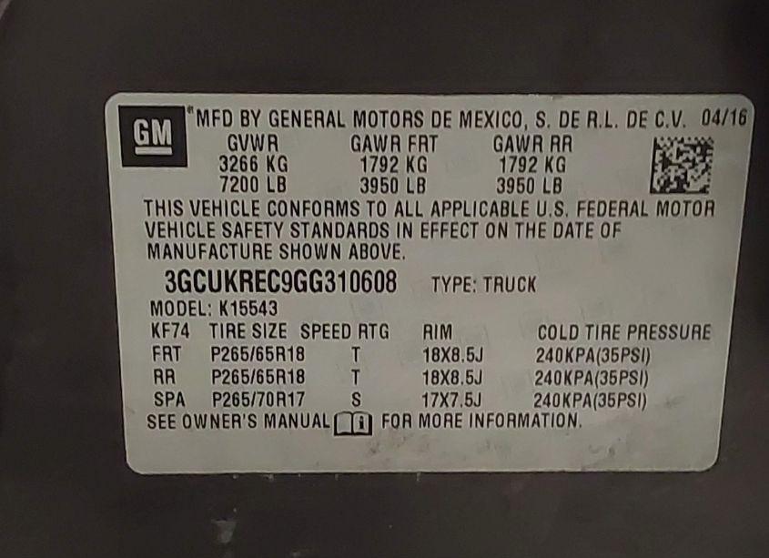 Photo 9 of 2016 Chevrolet Silverado 1500 2LT (VIN 3GCUKREC9GG310608)