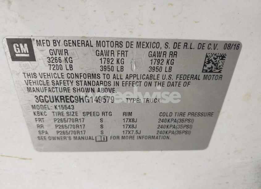 Photo 9 of 2017 Chevrolet Silverado 1500 1LT (VIN 3GCUKREC9HG149579)