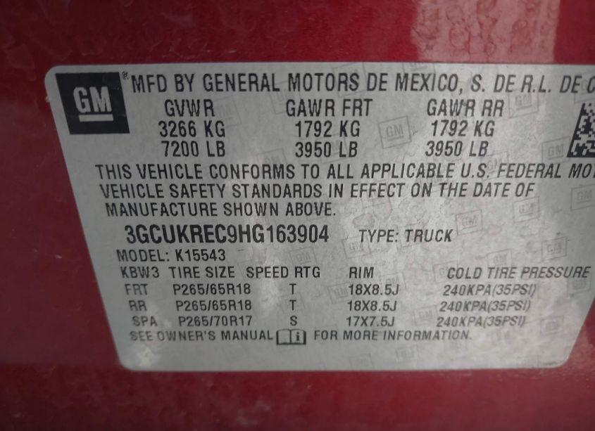 Photo 9 of 2017 Chevrolet Silverado 1500 2LT (VIN 3GCUKREC9HG163904)