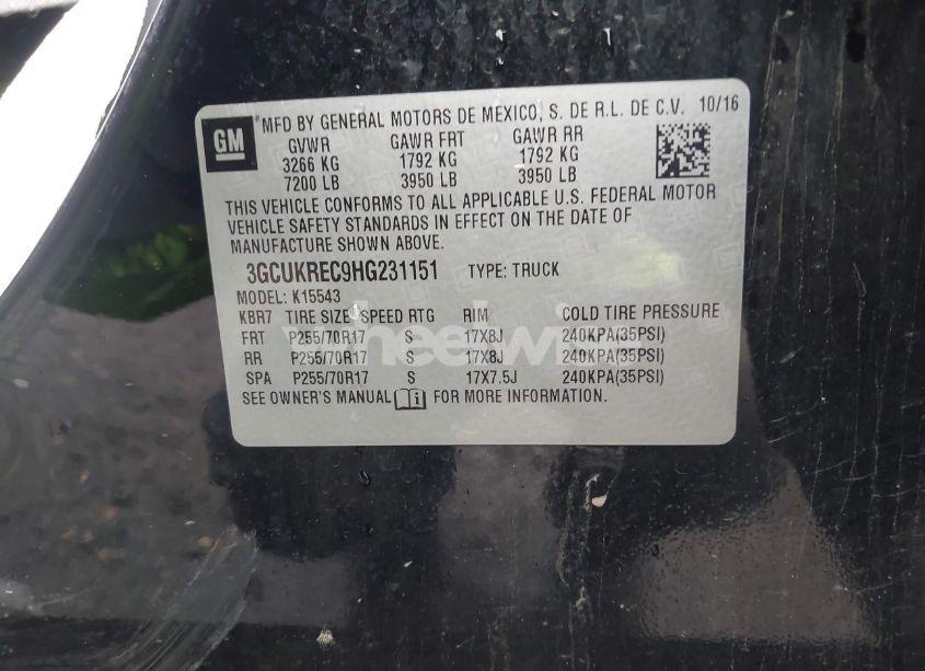 Photo 9 of 2017 Chevrolet Silverado 1500 1LT (VIN 3GCUKREC9HG231151)