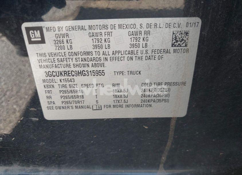 Photo 9 of 2017 Chevrolet Silverado 1500 1LT (VIN 3GCUKREC9HG315955)