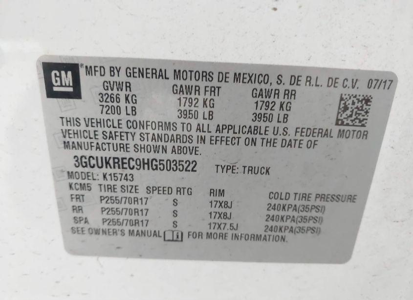 Photo 9 of 2017 Chevrolet Silverado 1500 1LT (VIN 3GCUKREC9HG503522)