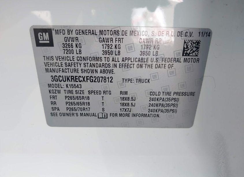 Photo 9 of 2015 Chevrolet Silverado 1500 2LT (VIN 3GCUKRECXFG207812)