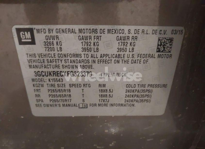 Photo 9 of 2015 Chevrolet Silverado 1500 2LT (VIN 3GCUKRECXFG323379)