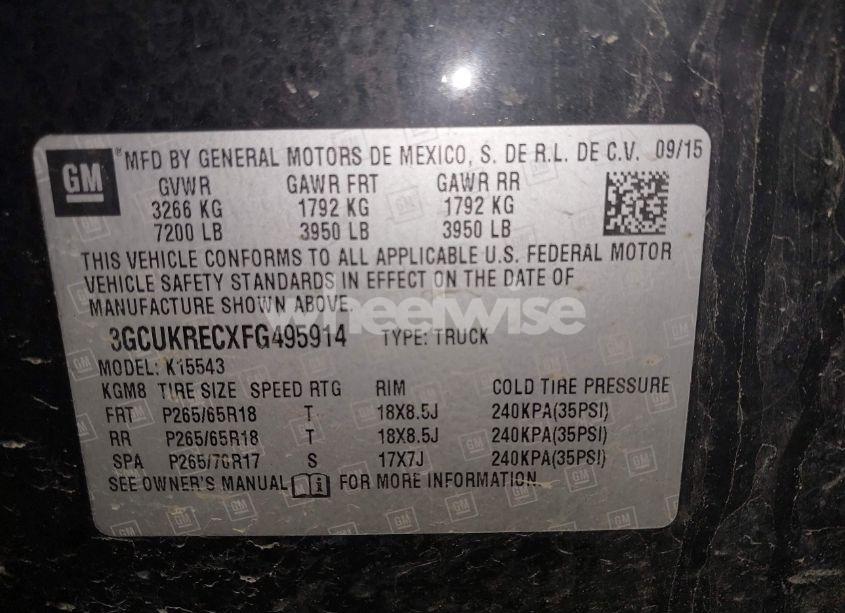 Photo 9 of 2015 Chevrolet Silverado 1500 2LT (VIN 3GCUKRECXFG495914)