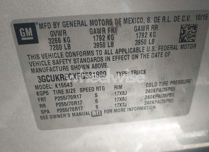 Photo 9 of 2015 Chevrolet Silverado 1500 1LT (VIN 3GCUKRECXFG531889)