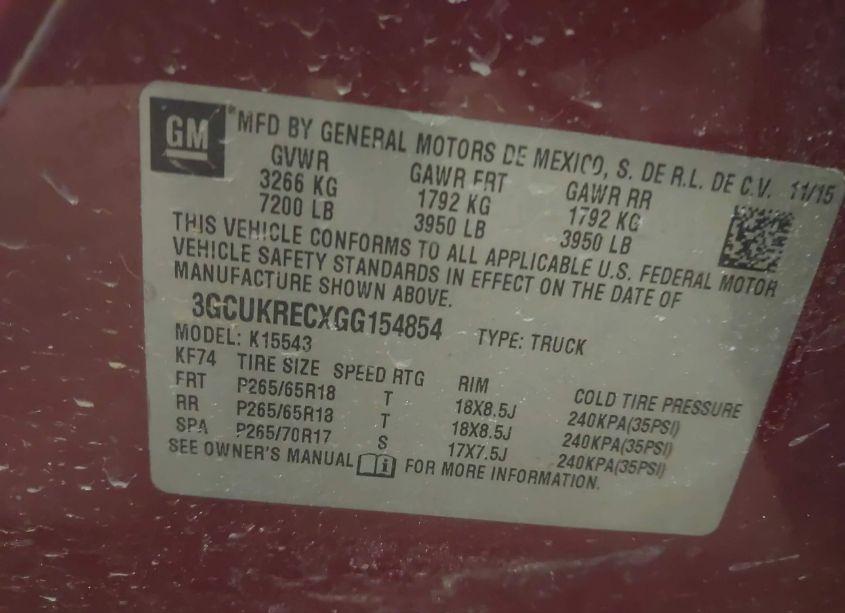 Photo 9 of 2016 Chevrolet Silverado 1500 2LT (VIN 3GCUKRECXGG154854)