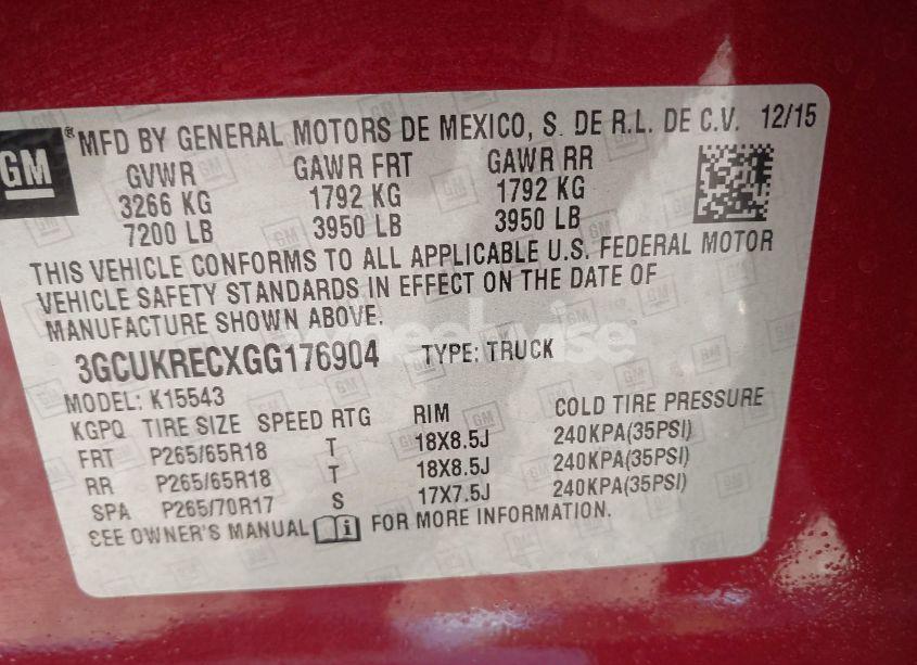 Photo 9 of 2016 Chevrolet Silverado 1500 2LT (VIN 3GCUKRECXGG176904)