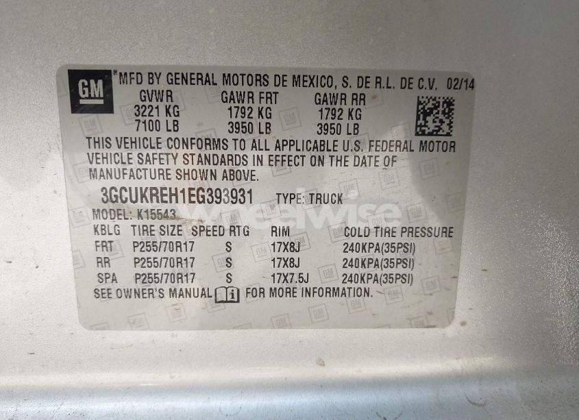 Photo 9 of 2014 Chevrolet Silverado 1500 1LT (VIN 3GCUKREH1EG393931)