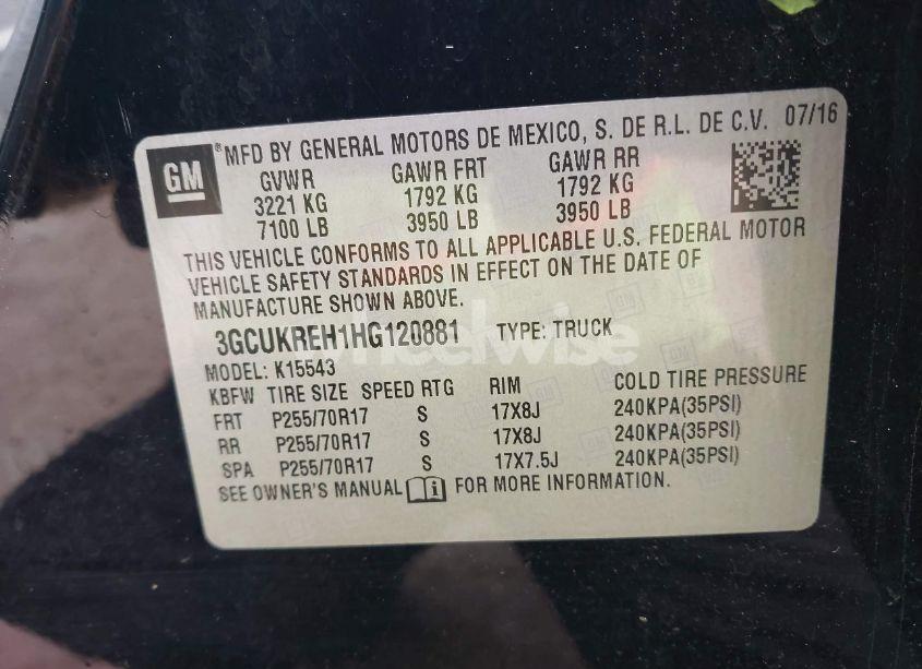 Photo 9 of 2017 Chevrolet Silverado 1500 1LT (VIN 3GCUKREH1HG120881)